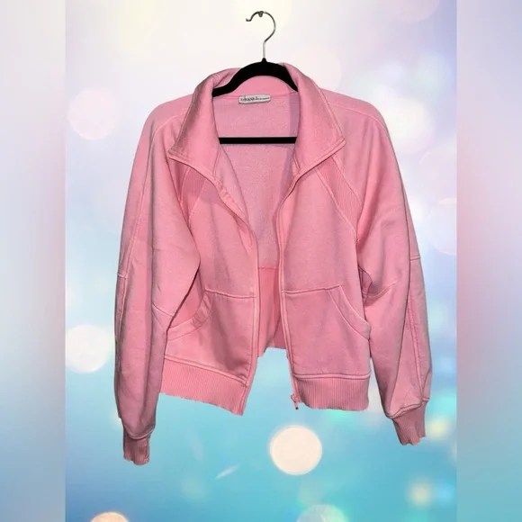 🌸 Zenana Distressed Zip-Up Hoodie | Powder Pink | Size Medium | Cozy Casual - Picture 2 of 4